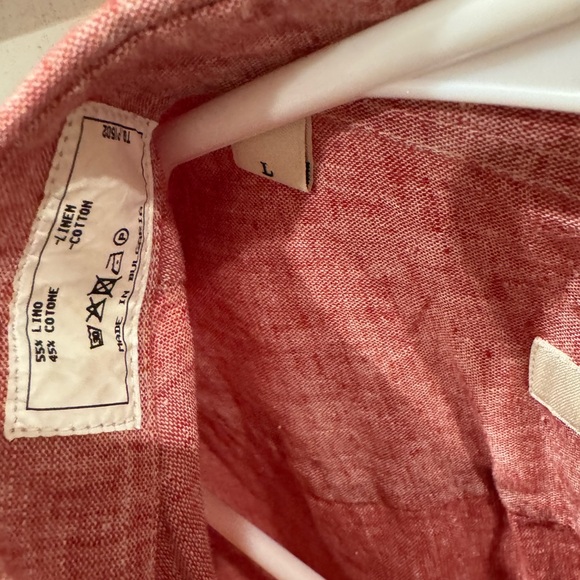 Men's Red Button-Up Shirt Linen - Picture 4 of 4